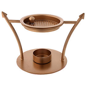 Incense burner with candle in golden brass 7 cm