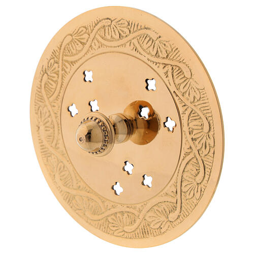 Queimador incenso prato latão dourado gravado diâm. 10 cm 4
