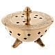 Flat incense burner in engraved gold plated brass diameter 4 in s1