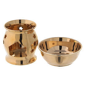 Gold plated brass incense burner stars h 4 in