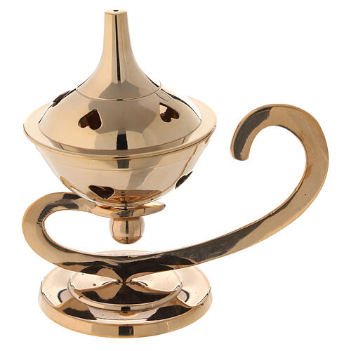 Lamp shaped incense burner in gold plated brass with heart shaped holes 1