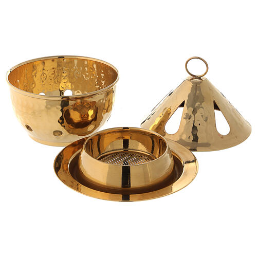 Incense burner in hammered golden brass h 13 cm 2