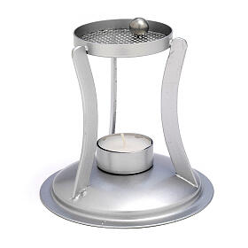 Queimador de incenso com vela e rede metal prateado 12 cm