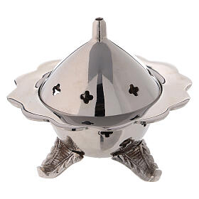 Nickel-plated brass incense burner with tripod