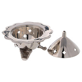 Flower shaped incense burner with three feet in nickel-plated brass