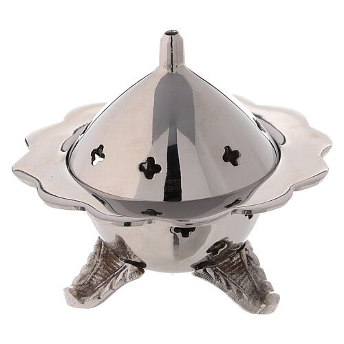 Flower shaped incense burner with three feet in nickel-plated brass 1