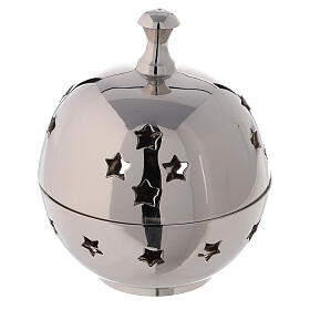 Spherical incense burner in nickel-plated brass with star-shaped holes 8 cm