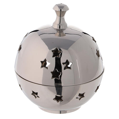 Spherical incense burner in nickel-plated brass with star-shaped holes 8 cm 1