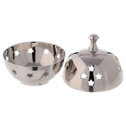 Spherical incense burner in nickel-plated brass with star-shaped holes 8 cm 2