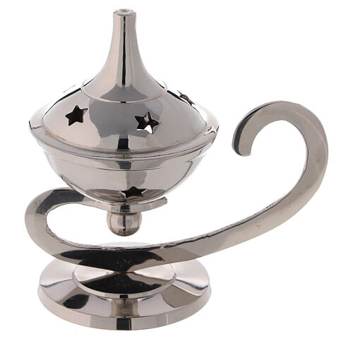 Nickel-plated brass incense burner, oil lamp style, star-shaped holes, h 11 cm 1
