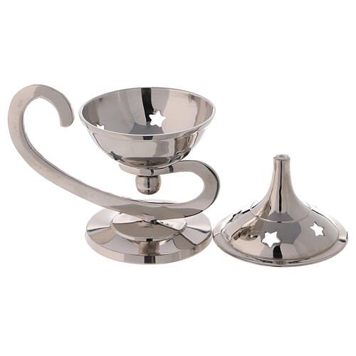 Nickel-plated brass incense burner, oil lamp style, star-shaped holes, h 11 cm 2