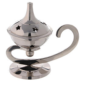 Lamp shaped incense burner in nickel-plated brass with star shaped holes