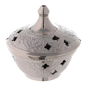 Engraved incense burner, silver-plated brass, 7 cm diameter