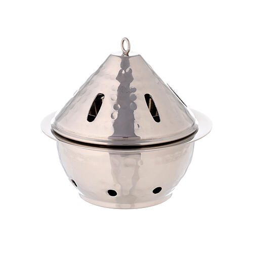 Drop shaped incense burner in hammered nickel-plated brass h 5 in 1