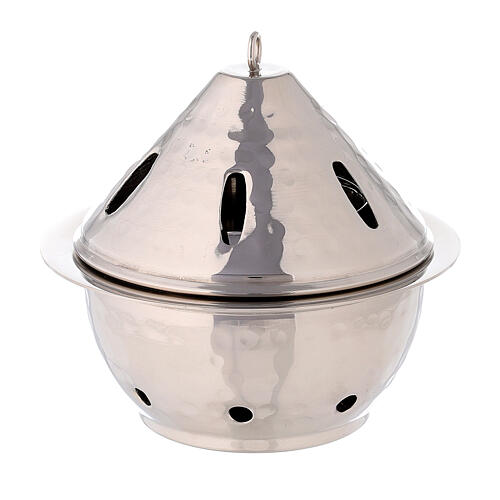 Drop shaped incense burner in hammered nickel-plated brass h 5 in 3