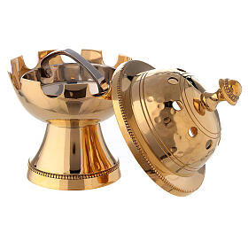 Gold plated brass incense burner, hammered pattern, h 13 cm