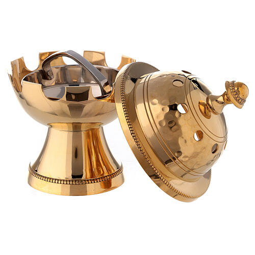 Gold plated brass incense burner, hammered pattern, h 13 cm 2
