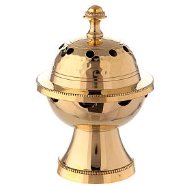 Gold plated brass incense burner with hammered decorations h 5 in