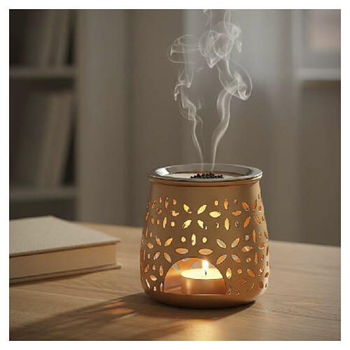 Bruciaincenso traforato candelina alluminio dorato 11 cm 2