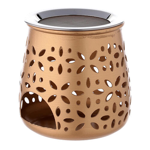 Kadzielniczka perforowana na świeczkę aluminium pozłacane 11 cm 3