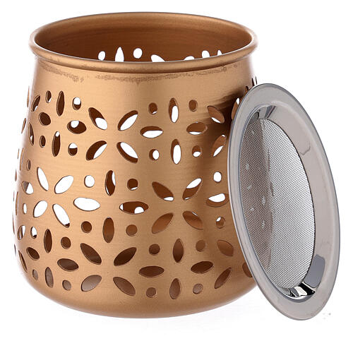 Kadzielniczka perforowana na świeczkę aluminium pozłacane 11 cm 4