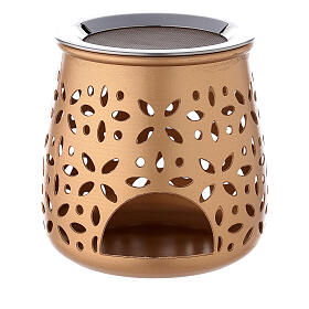 Queimador incenso perfurado velinha alumínio dourado 11 cm