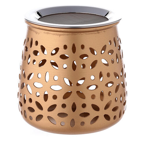 Perforated incense burner in golden aluminium 4 1/4 in 3