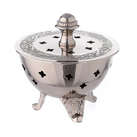 Engraved incense burner, cross and stars, nickel-plated brass, 8 cm