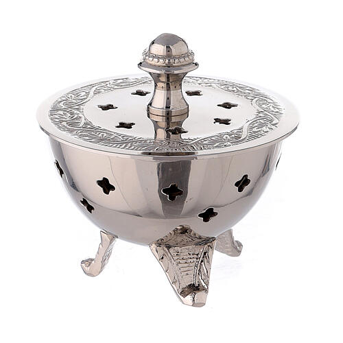 Engraved incense burner, cross and stars, nickel-plated brass, 8 cm 1