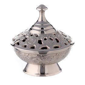 Incense burner with flowers and leaves in perforated nickel-plated brass 9 cm