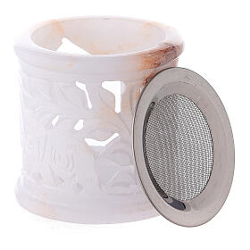 Pebetero piedra ollar blanca flores incisos 6,5 cm s3