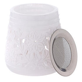 Pebetero cónico esteatita blanca 8 cm flores s3