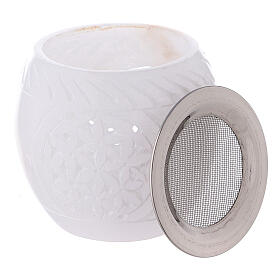 Brûle-encens pierre ollaire blanche ovale style oriental 7,5 cm s3