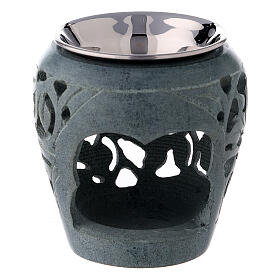 Dark soapstone incense burner with perforations 8 cm