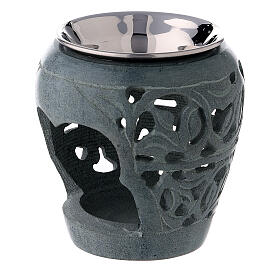 Dark soapstone incense burner with perforations 8 cm
