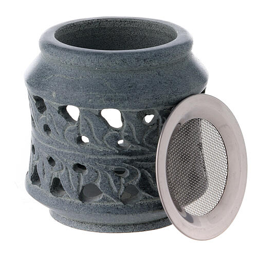 Black soapstone incense burner with double decoration 3 in 3