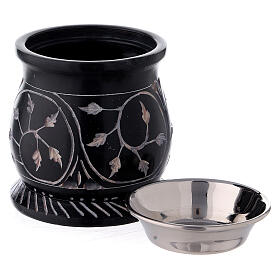 Brûle-encens stéatite noire branches spirale 8 cm s3