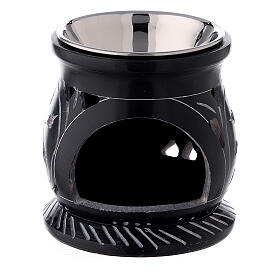 Black soapstone incense burner with spiral branches 3 in
