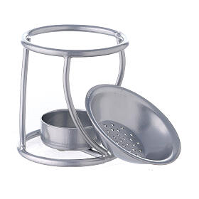 Brûle-encens à bougie métal argenté support courbé s3