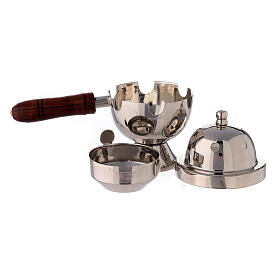 Brûle-encens ovale manche bois laiton nickelé 15 cm s3