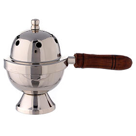 Oval incense burner nickel-plated brass and wood handle 15 cm