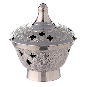 Incense burner in nickel-plated brass with engraved decorations 10 cm