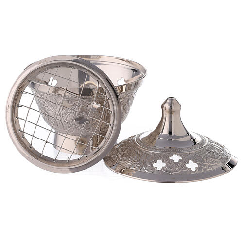 Incense burner in nickel-plated brass with engraved decorations 10 cm 3