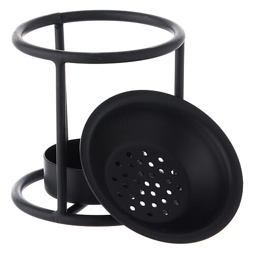 Incense burner with candle, black metal, 7 cm 3