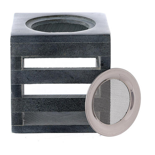 Cubic cut-out incense burner in soapstone 3 in 3