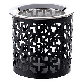 Incense burner with openworked crosses in black iron 8 cm
