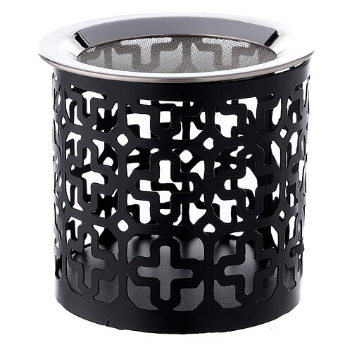 Incense burner with openworked crosses in black iron 8 cm 1