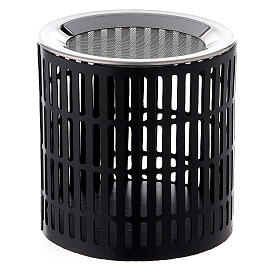 Incense burner with perforated stripes in black iron 8 cm