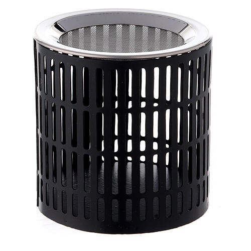 Incense burner with perforated stripes in black iron 8 cm 1