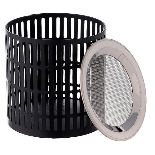 Incense burner with perforated stripes in black iron 8 cm 2
